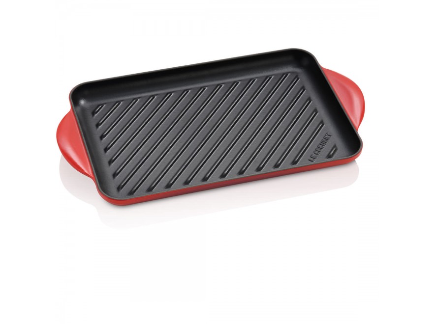 Le Creuset Сковорода-гриль прямоугольная 32х22 см, красная Cerise | https://grandposuda.com.ua
