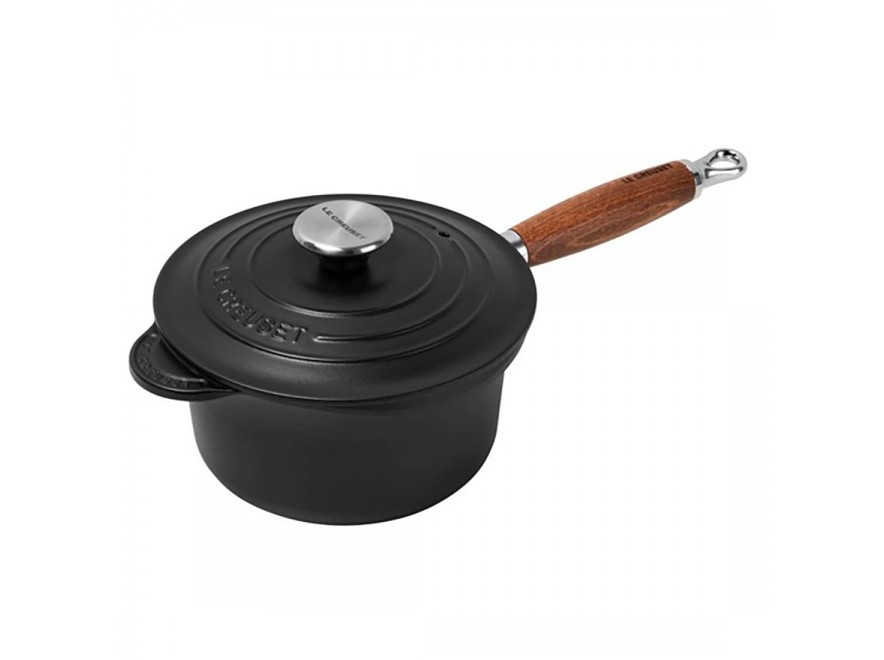 Le Creuset Ковш с деревянной ручкой и крышкой 18 см, черный Black | https://grandposuda.com.ua