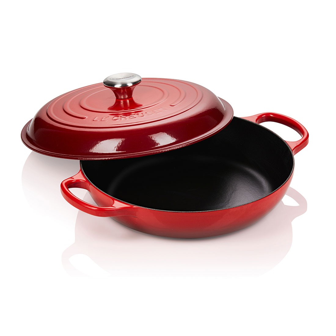 Le Creuset Сковорода-жаровня чугунная с крышкой 30 см, красная Cerise | https://grandposuda.com.ua