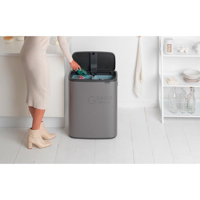 Brabantia Сміттєвий бак 2х30 л платиновий Bo Touch Bin | https://grandposuda.com.ua