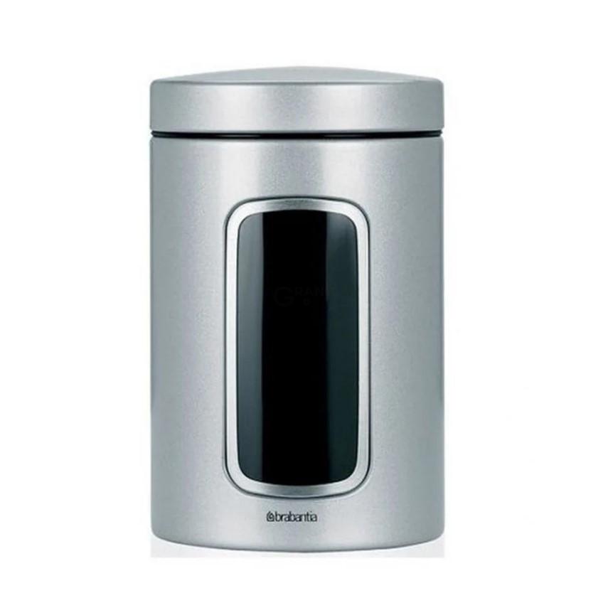 Brabantia Ємність для зберігання сипучих продуктів з вікном 1,4 л сірий металік | https://grandposuda.com.ua