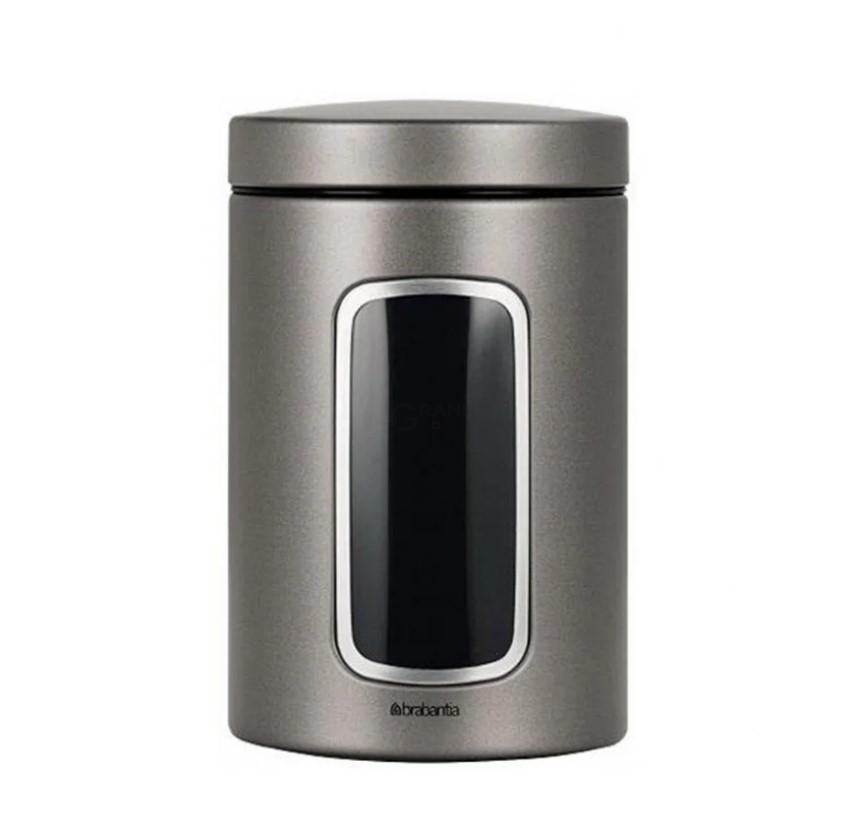 Brabantia Емкость для хранения сыпучих продуктов с окном 1,4 л платиновая | https://grandposuda.com.ua