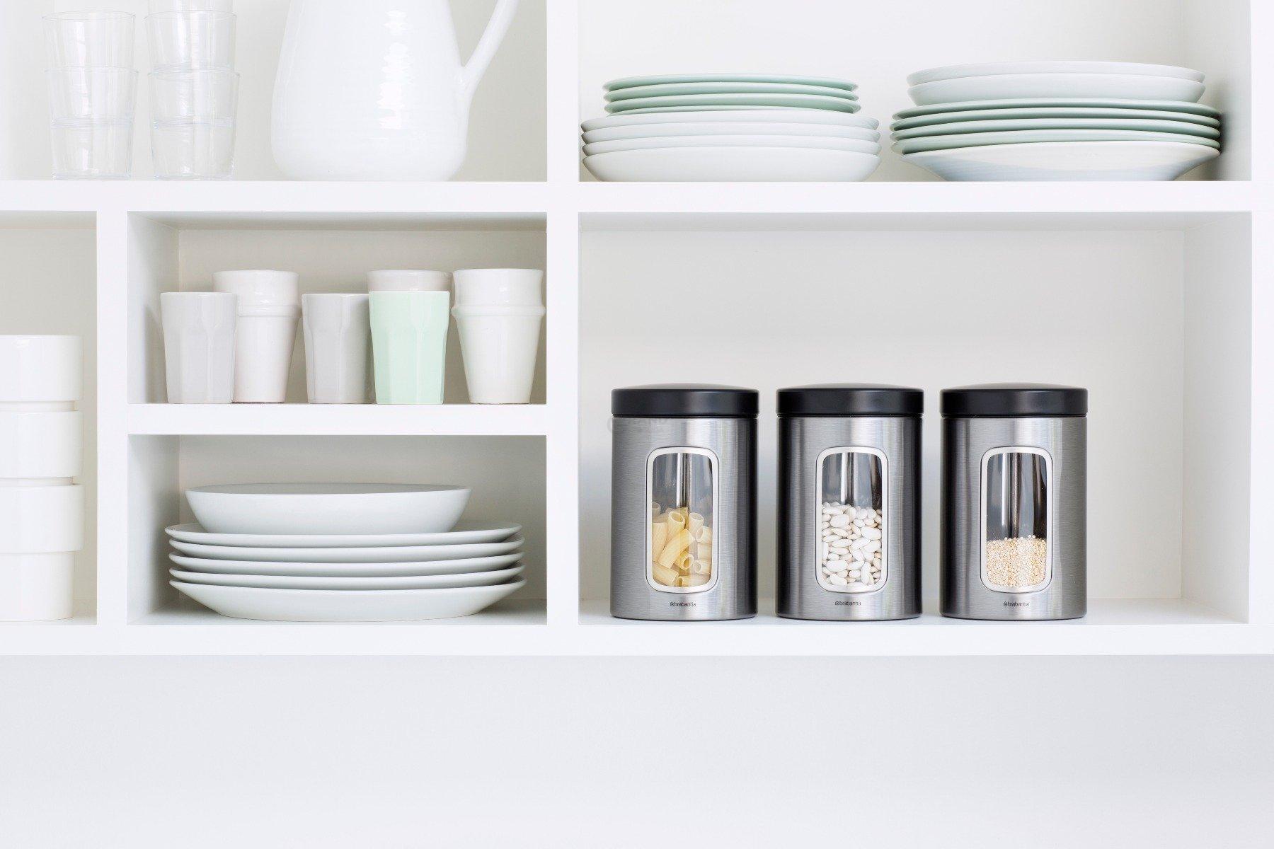 Brabantia Ємність для зберігання сипучих продуктів з вікном 1,4 л матова сталева з захистом від відбитків пальців | https://grandposuda.com.ua