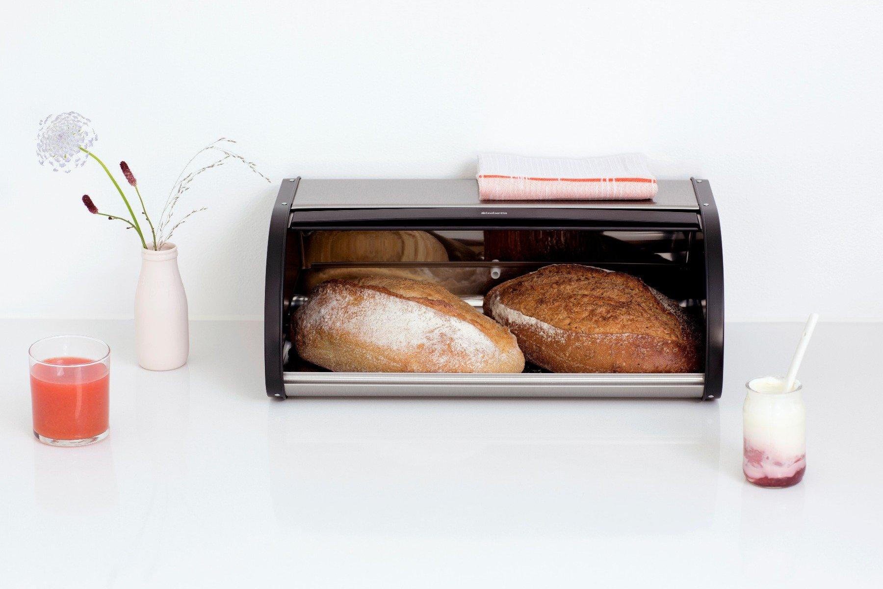 Brabantia Хлебница со сдвигающейся крышкой 17,5х44,8х27 см матовая стальная с защитой от отпечатков пальцев | https://grandposuda.com.ua
