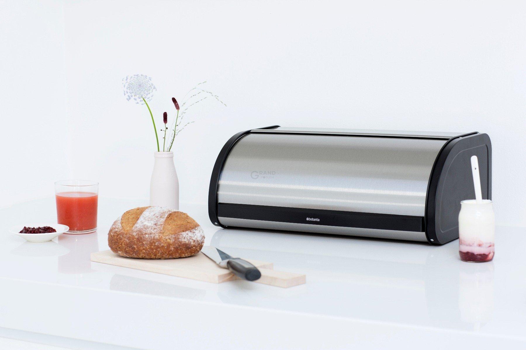 Brabantia Хлебница со сдвигающейся крышкой 17,5х44,8х27 см матовая стальная с защитой от отпечатков пальцев | https://grandposuda.com.ua