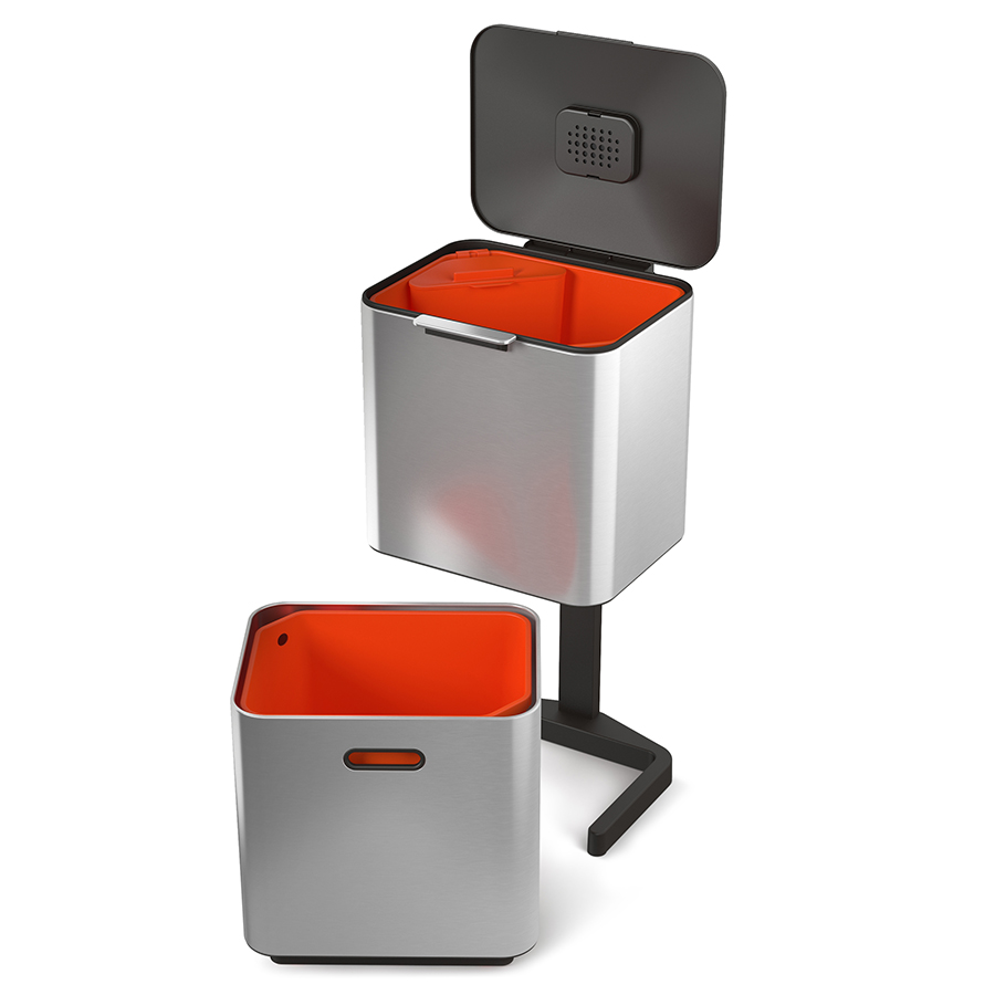 Joseph Joseph Контейнер для мусора с двумя баками 60 л металлик Totem Compact | https://grandposuda.com.ua
