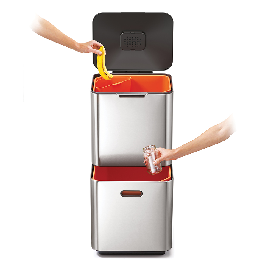 Joseph Joseph Контейнер для мусора с двумя баками 60 л металлик Totem Compact | https://grandposuda.com.ua