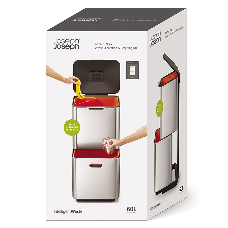 Joseph Joseph Контейнер для мусора с двумя баками 60 л металлик Totem Compact | https://grandposuda.com.ua