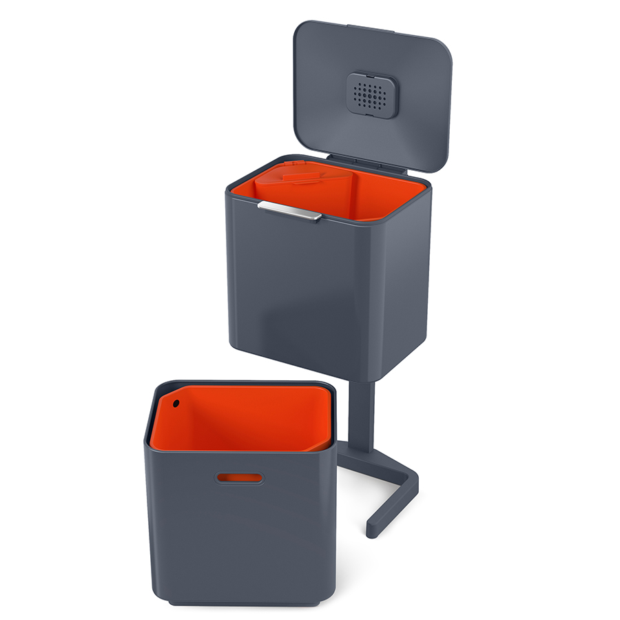 Joseph Joseph Контейнер для мусора с двумя баками 60 л графит Totem Compact | https://grandposuda.com.ua