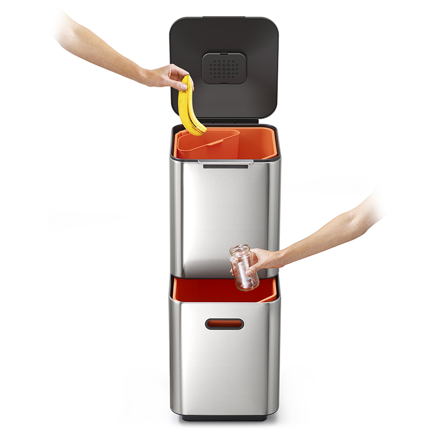 Joseph Joseph Контейнер для мусора с двумя баками 40 л металлик Totem Compact | https://grandposuda.com.ua