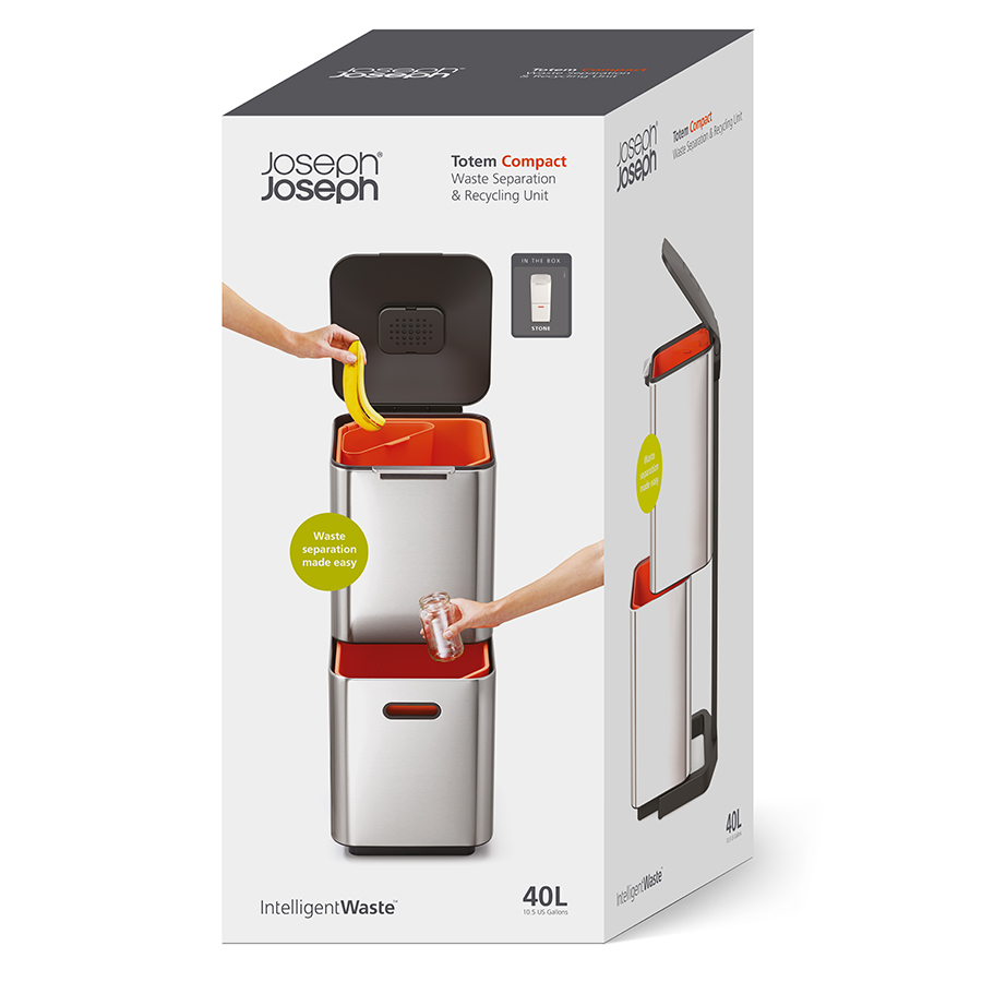 Joseph Joseph Контейнер для мусора с двумя баками 40 л белый Totem Compact | https://grandposuda.com.ua
