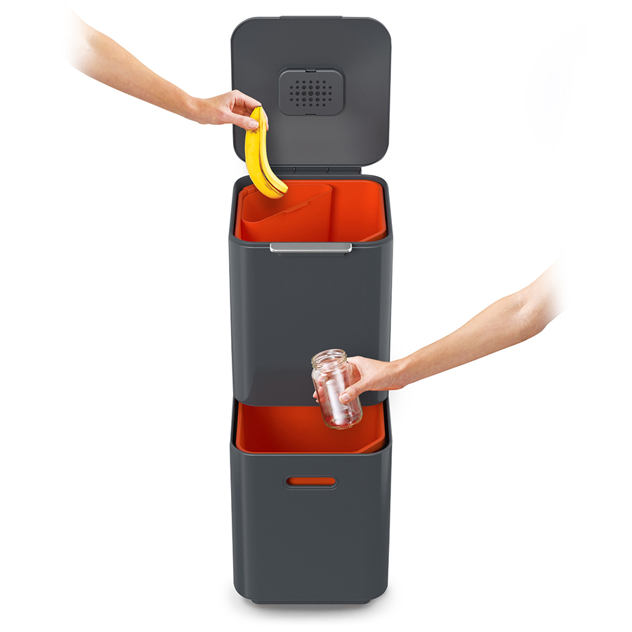 Joseph Joseph Контейнер для мусора с двумя баками 40 л графит Totem Compact | https://grandposuda.com.ua