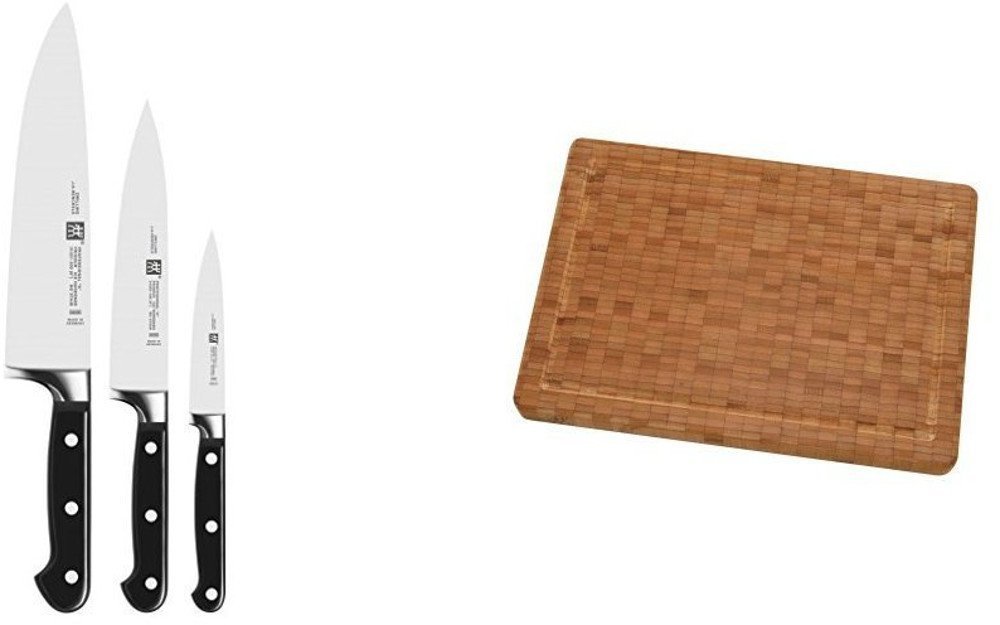 Zwilling Набор ножей 3 предмета + разделочная доска двухсторонняя 45 см, бамбук Professional 