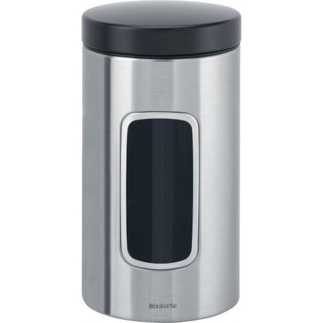 Brabantia Емкость для хранения сыпучих продуктов с окном 1,7 л, матовая сталь с черной крышкой | https://grandposuda.com.ua