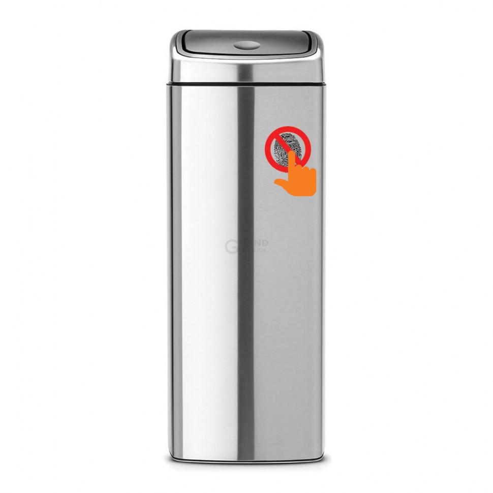 Brabantia Прямоугольный мусорный бак 25 л матовый стальной с защитой от отпечатков пальцев Touch Bin | https://grandposuda.com.ua