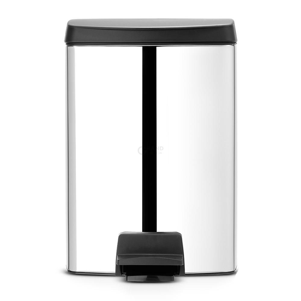 Brabantia Прямоугольный мусорный бак с педалью 10 л бесшумный стальной глянцевый Pedal Bin | https://grandposuda.com.ua
