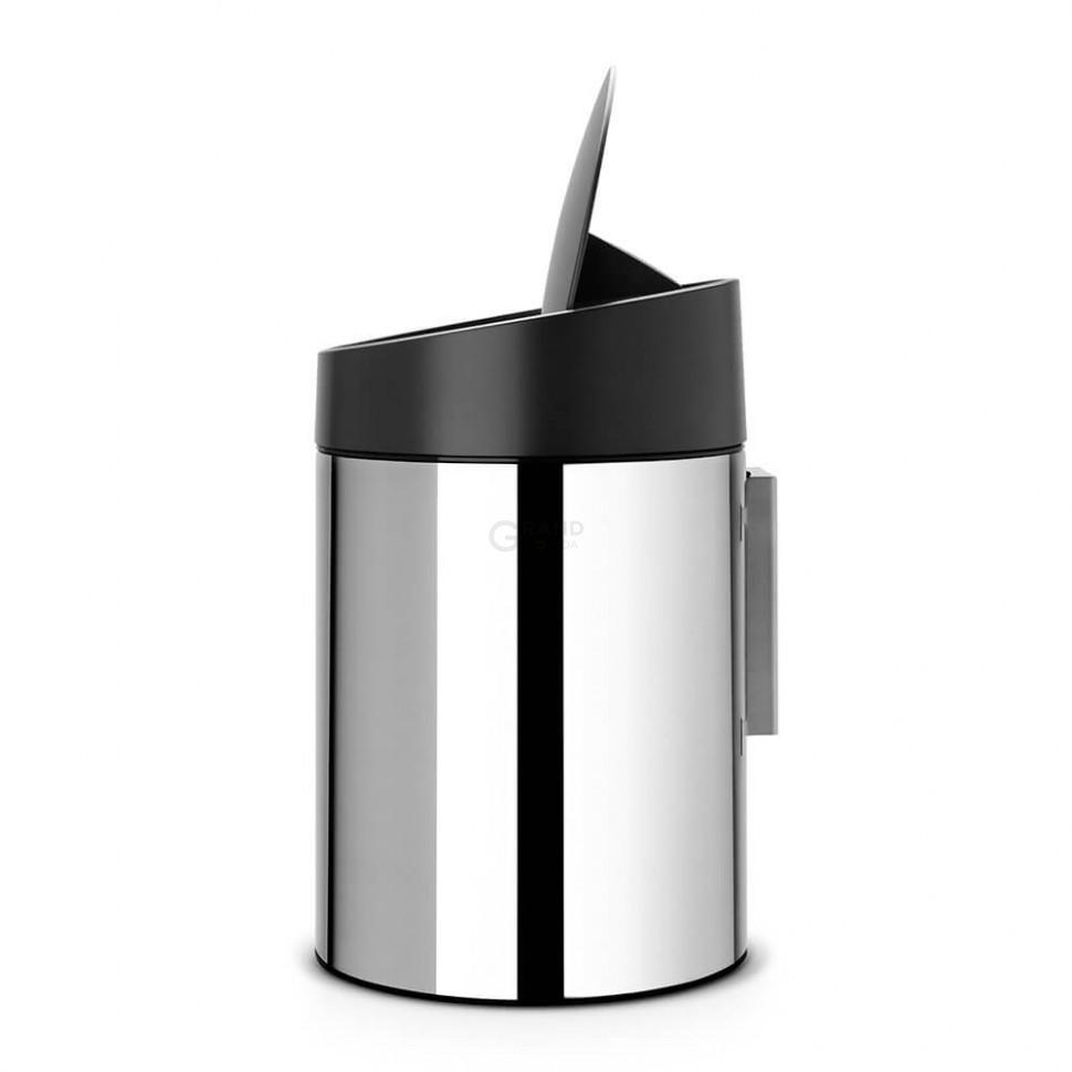 Brabantia Мусорный бак 5 л глянцевый стальной, черная пластиковая крышка Slide Bin | https://grandposuda.com.ua