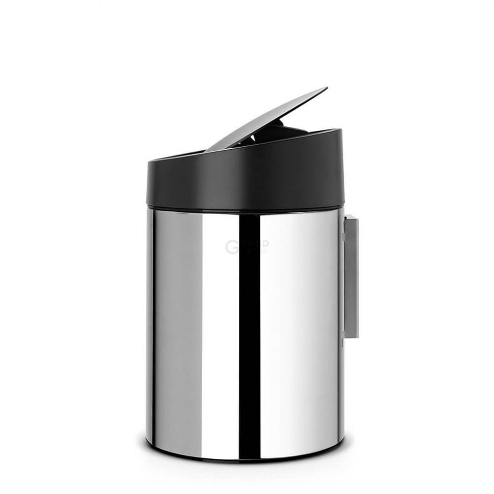 Brabantia Мусорный бак 5 л глянцевый стальной, черная пластиковая крышка Slide Bin | https://grandposuda.com.ua