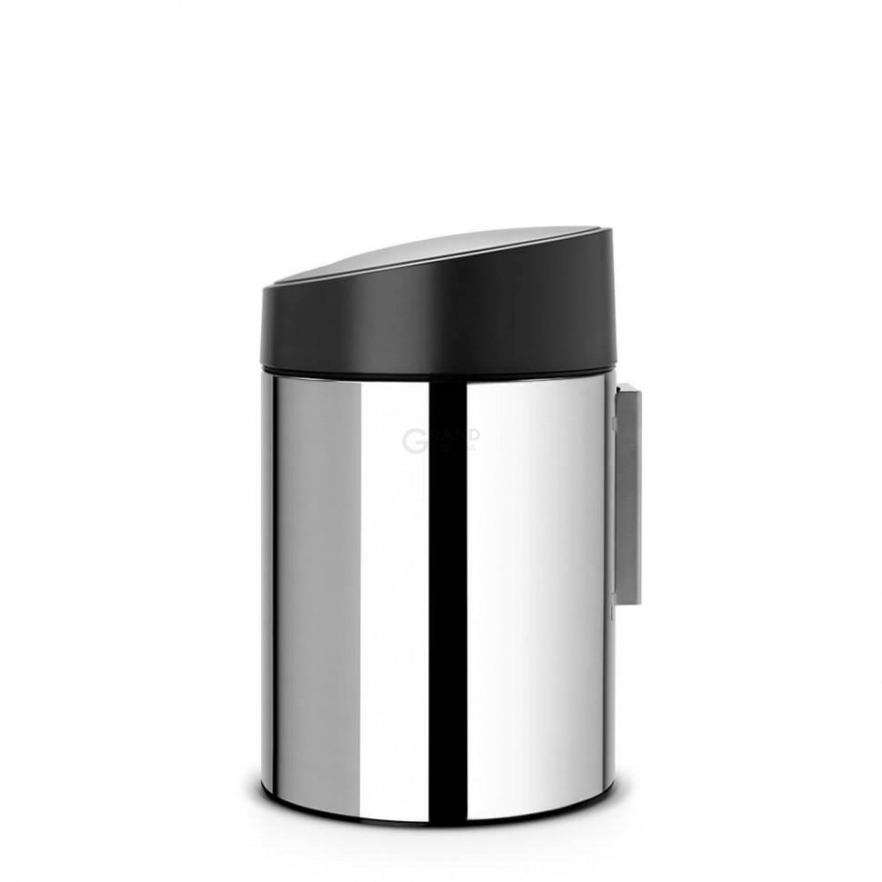Brabantia Мусорный бак 5 л глянцевый стальной, черная пластиковая крышка Slide Bin | https://grandposuda.com.ua