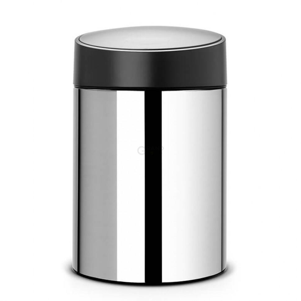 Brabantia Мусорный бак 5 л глянцевый стальной, черная пластиковая крышка Slide Bin | https://grandposuda.com.ua