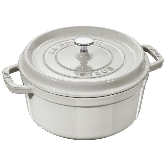 Staub Кастрюля / жаровня 20 см с крышкой белая White Truffle | https://grandposuda.com.ua