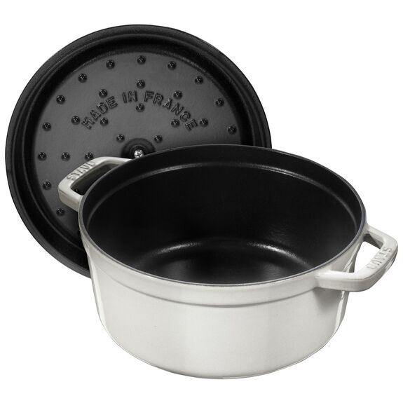 Staub Кастрюля / жаровня 24 см с крышкой белая White Truffle | https://grandposuda.com.ua