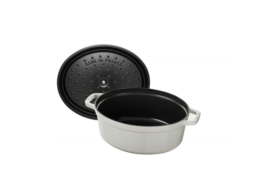 Staub Каструля / жаровня овальна 29 см з кришкою біла White Truffle | https://grandposuda.com.ua
