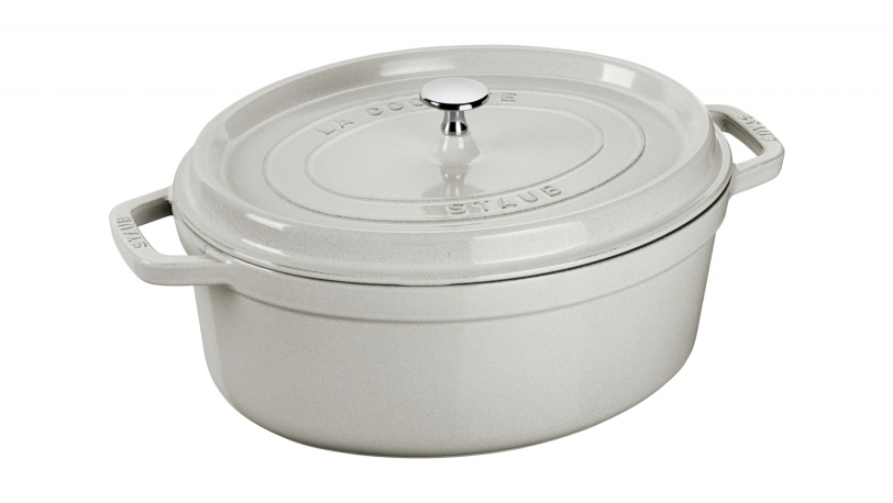Staub Кастрюля / жаровня овальная 23 см с крышкой белая White Truffle | https://grandposuda.com.ua