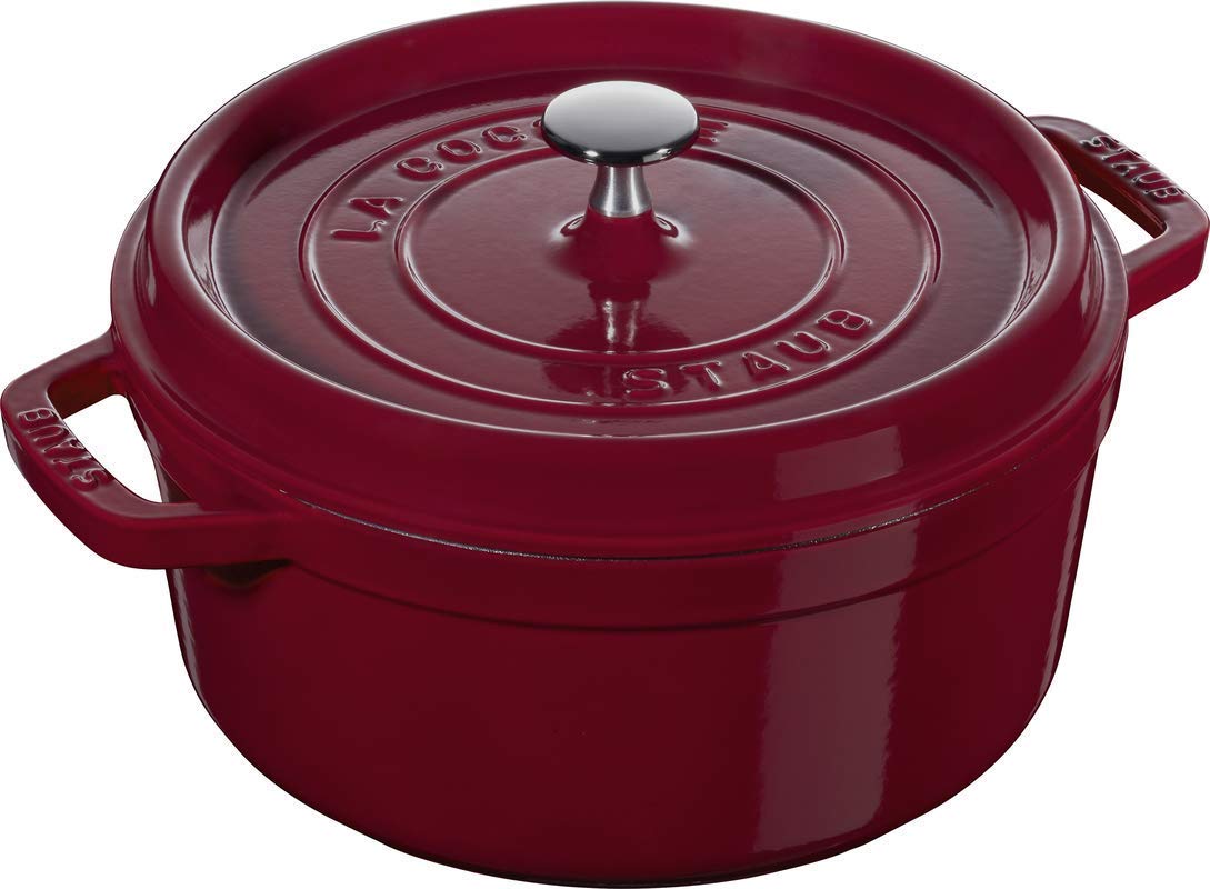 Staub Кастрюля / жаровня 24 см с крышкой бордовая | https://grandposuda.com.ua