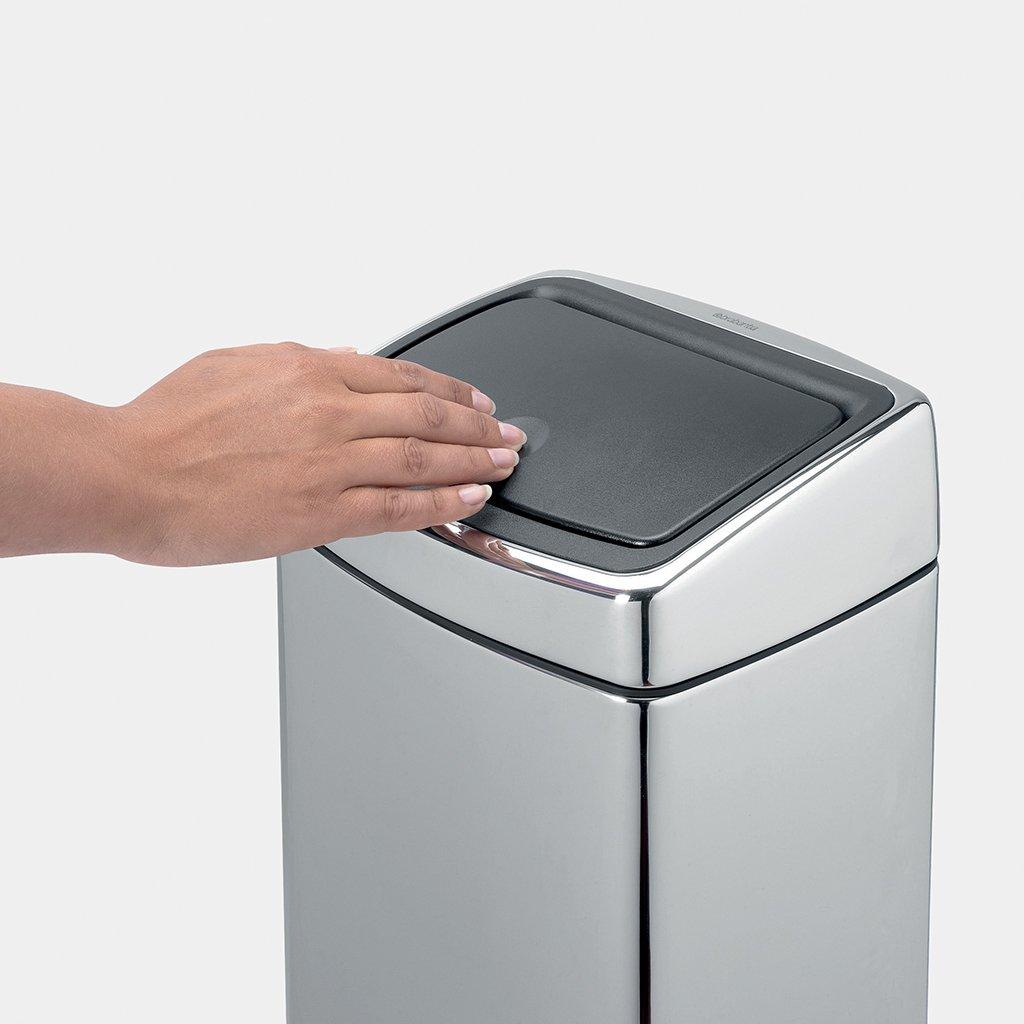 Brabantia Прямоугольный мусорный бак 10 л глянцевый стальной Touch Bin | https://grandposuda.com.ua