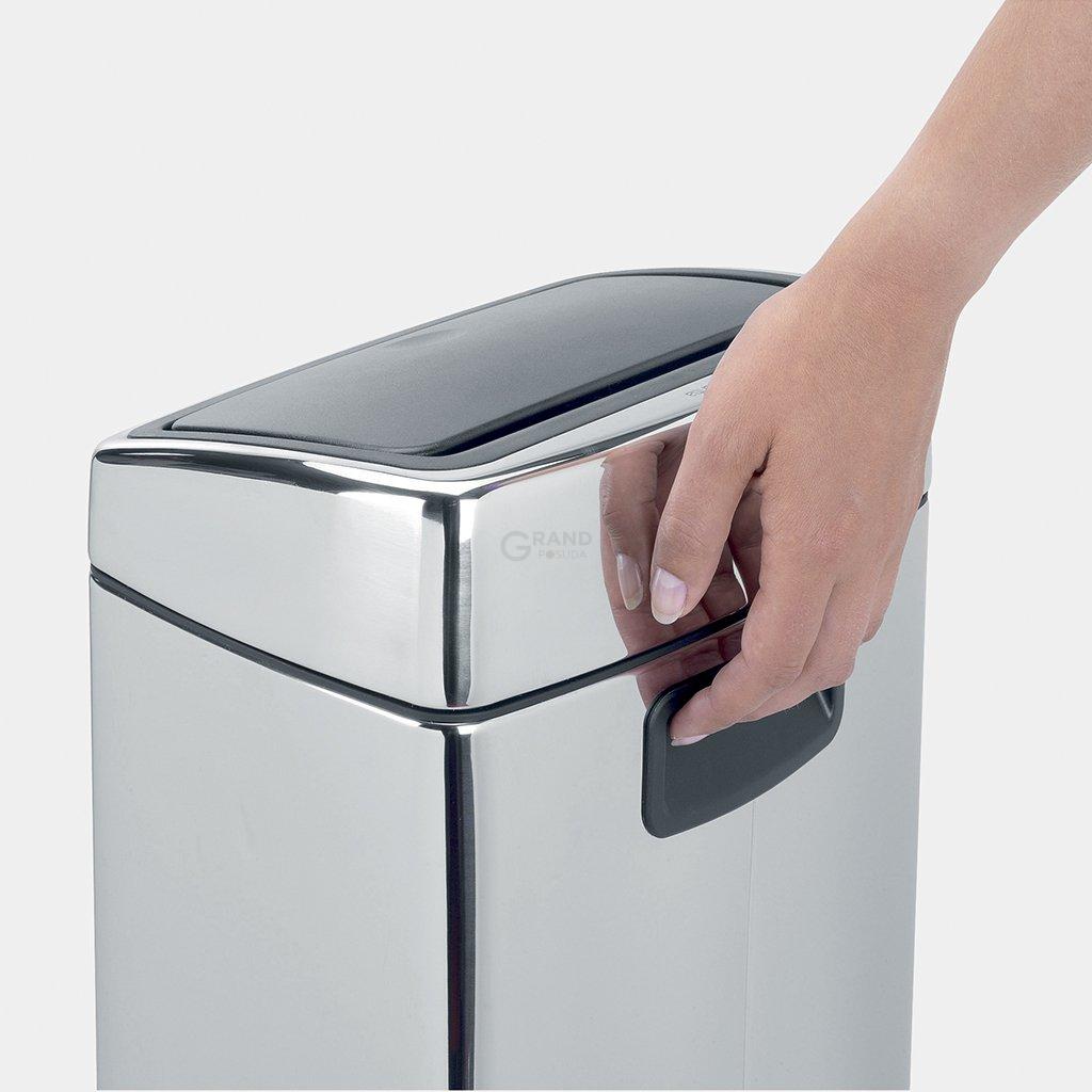 Brabantia Прямоугольный мусорный бак 10 л глянцевый стальной Touch Bin | https://grandposuda.com.ua