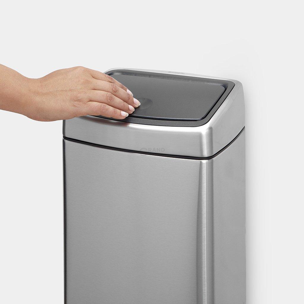 Brabantia Прямоугольный мусорный бак 10 л матовый стальной с защитой от отпечатков пальцев Touch Bin | https://grandposuda.com.ua