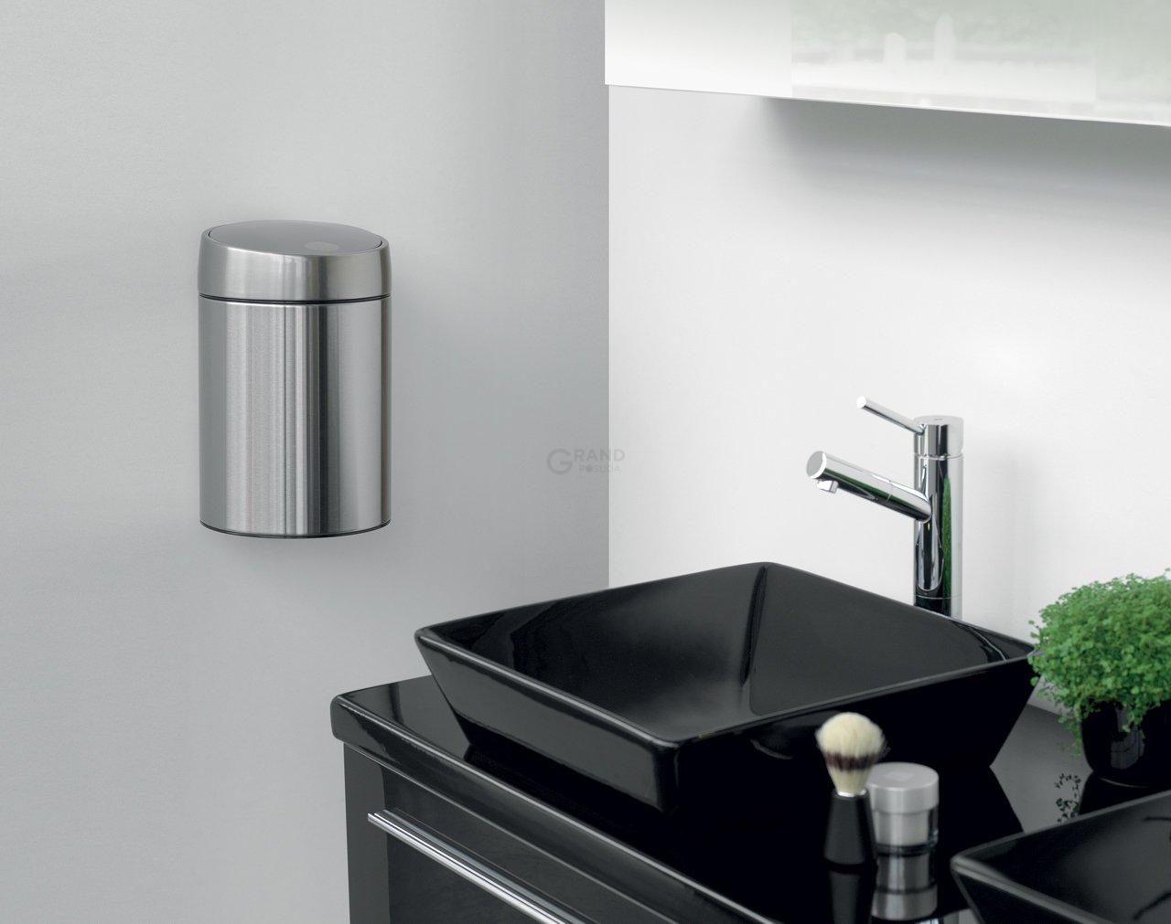 Brabantia Мусорный бак 5 л матовый стальной с защитой от отпечатков пальцев Slide Bin | https://grandposuda.com.ua