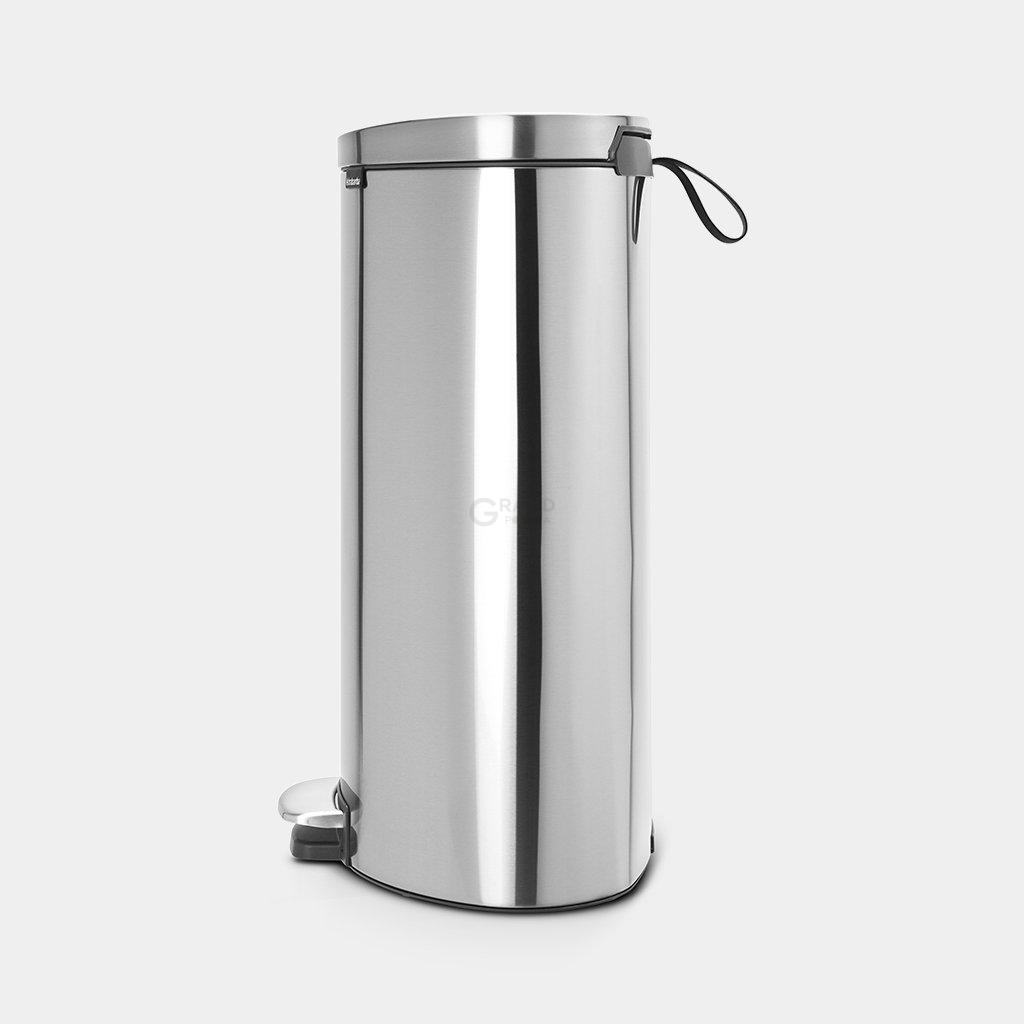 Brabantia Мусорный бак с педалью 40 л бесшумный матовая сталь с защитой от отпечатков пальцев Flatback+ | https://grandposuda.com.ua