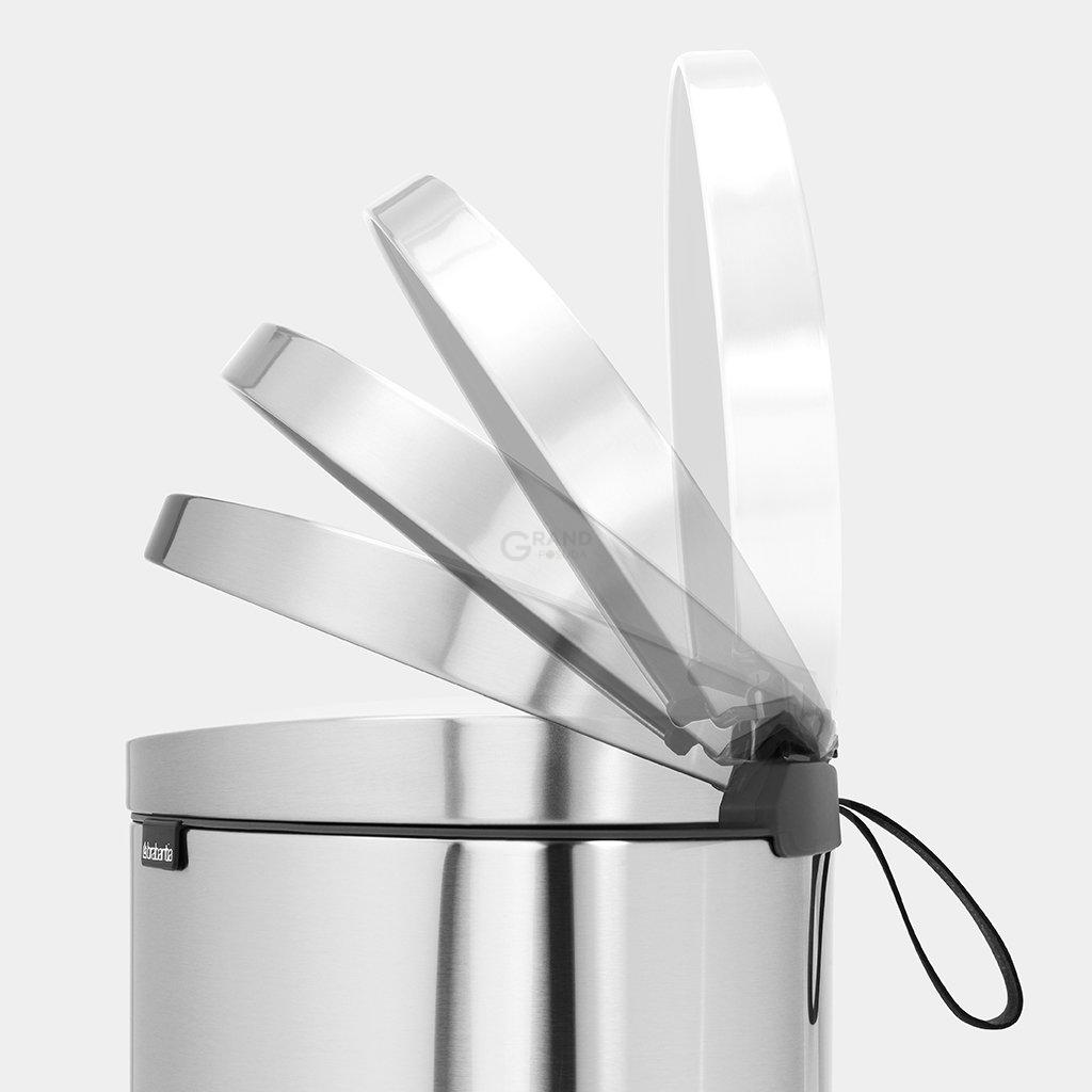 Brabantia Мусорный бак с педалью 40 л бесшумный матовая сталь с защитой от отпечатков пальцев Flatback+ | https://grandposuda.com.ua