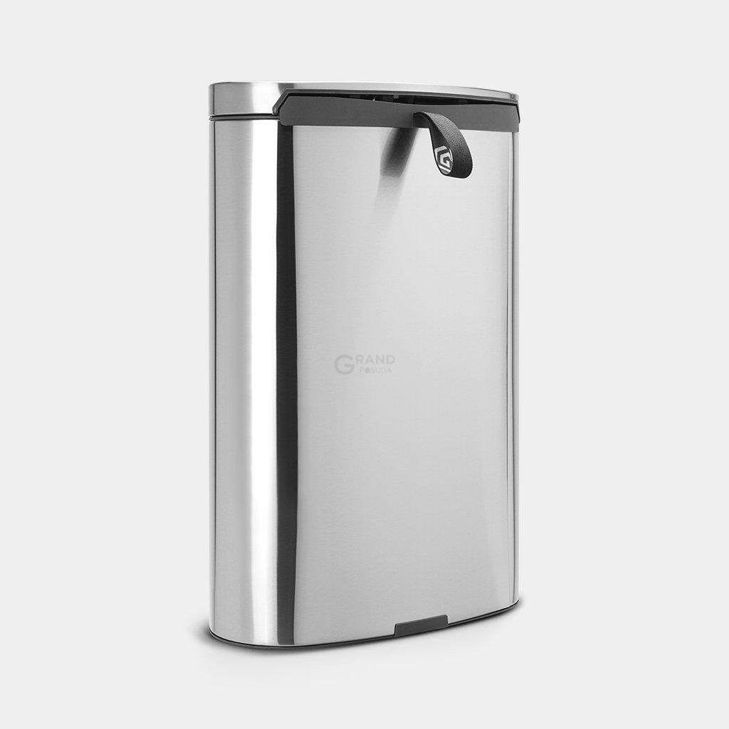 Brabantia Мусорный бак с педалью 40 л бесшумный матовая сталь с защитой от отпечатков пальцев Flatback+ | https://grandposuda.com.ua