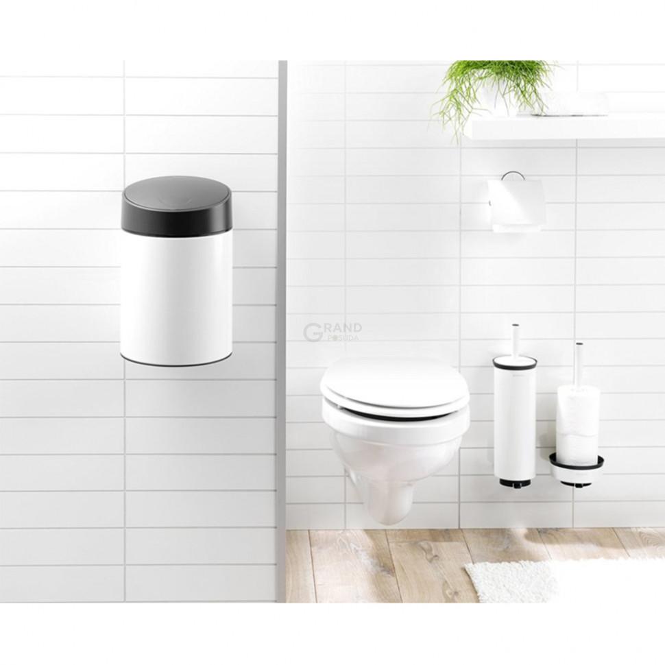 Brabantia Мусорный бак 5 л белый, черная пластиковая крышка Slide Bin | https://grandposuda.com.ua