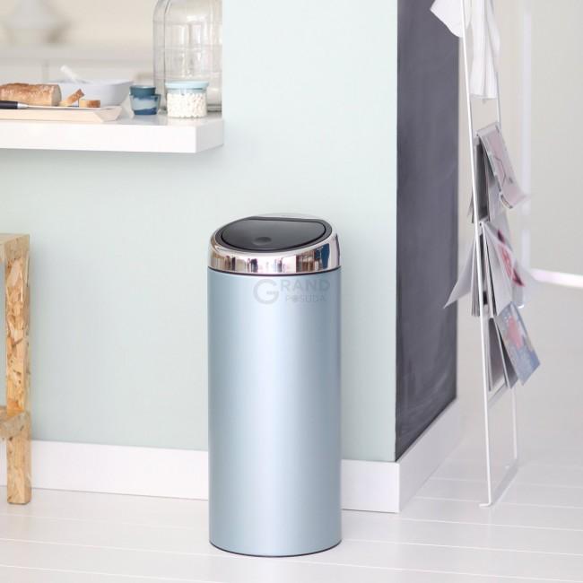 Brabantia Мусорный бак 30 л мятный металлик стальная крышка Touch Bin | https://grandposuda.com.ua