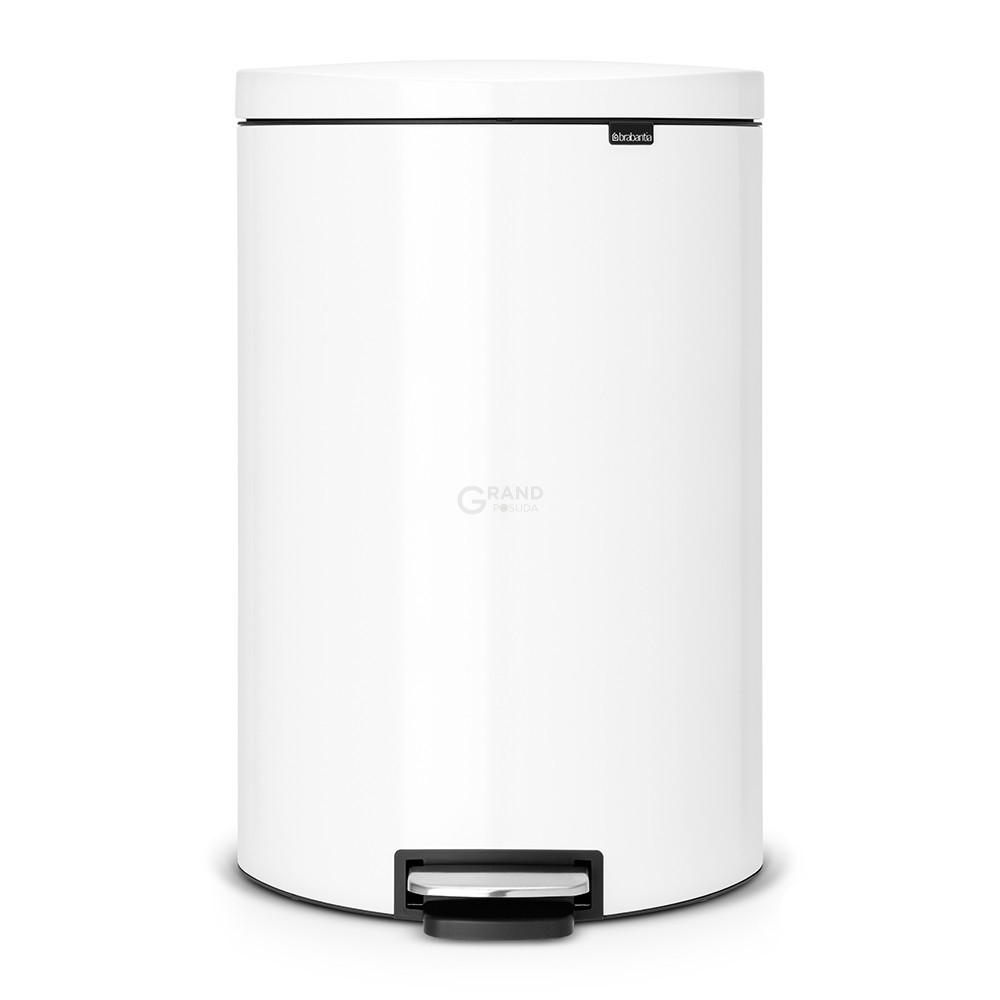 Brabantia Сміттєвий бак з педаллю 40 л безшумний білий Flatback + | https://grandposuda.com.ua