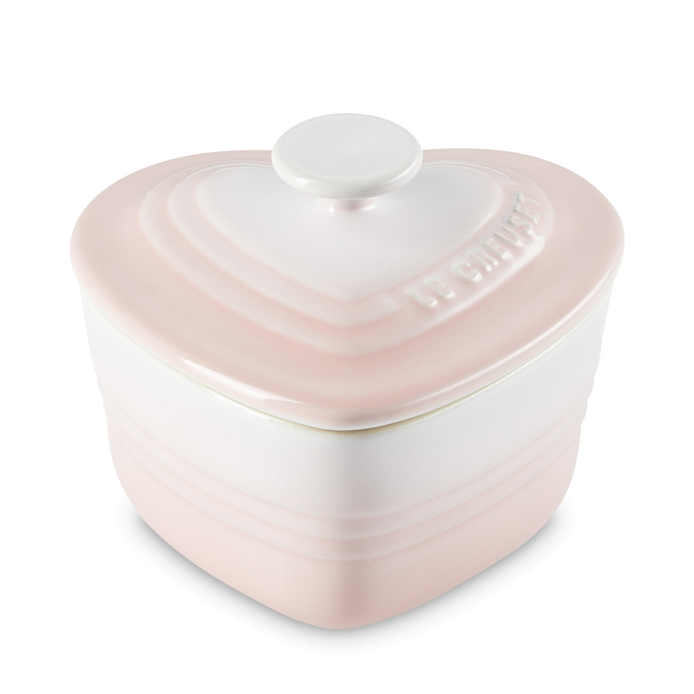 Le Creuset Форма для запекания в виде сердца 300 мл с крышкой розовый Shell Pink | https://grandposuda.com.ua