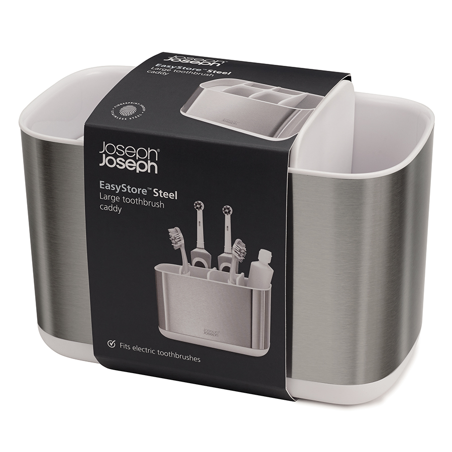 Joseph Joseph Органайзер для зубных щеток, 9,1 х 12,7 х 17 см, белый EasyStore Steel | https://grandposuda.com.ua