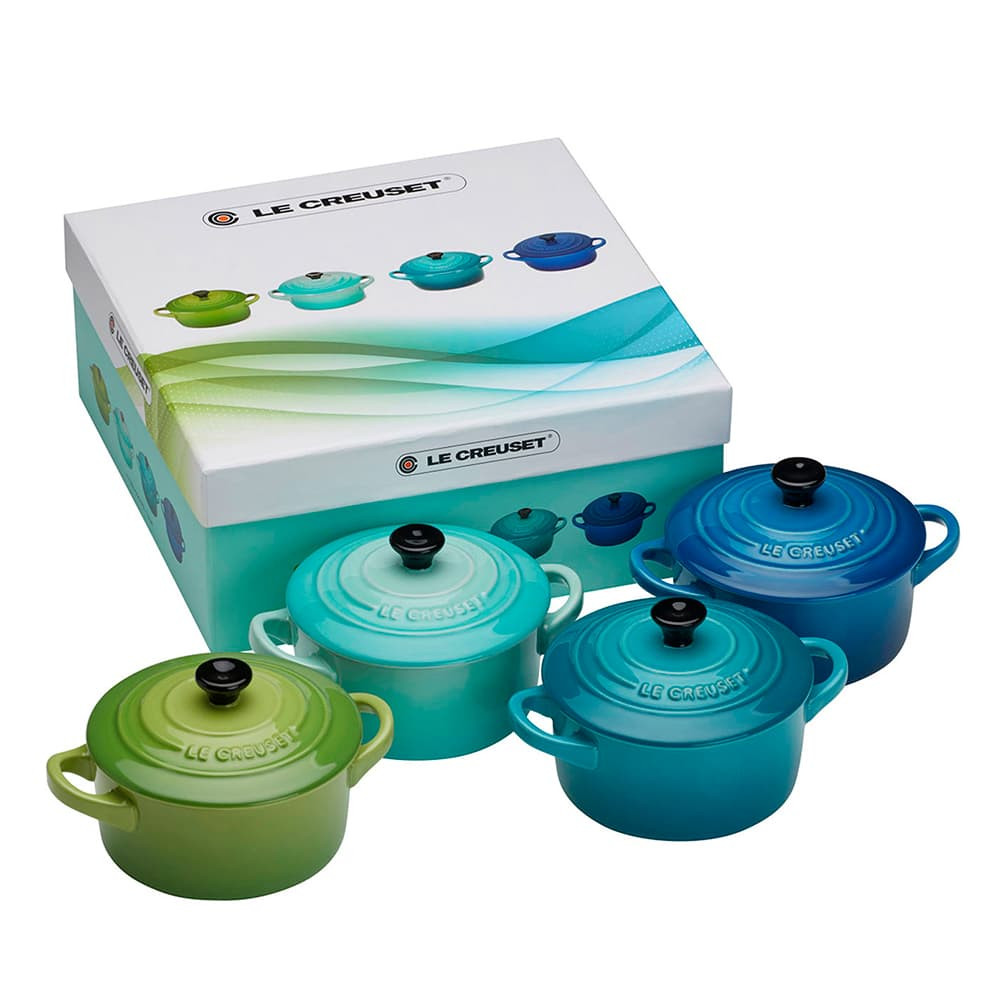 Le Creuset Набор мини-кокотниц с крышками 10 см, 4 предмета Meeresbrise | https://grandposuda.com.ua
