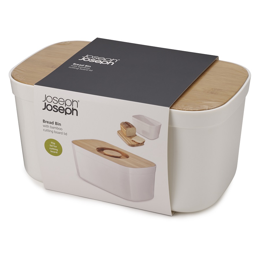 Joseph Joseph Хлебница пластиковая с разделочной доской из бамбука белая Bread Bin | https://grandposuda.com.ua
