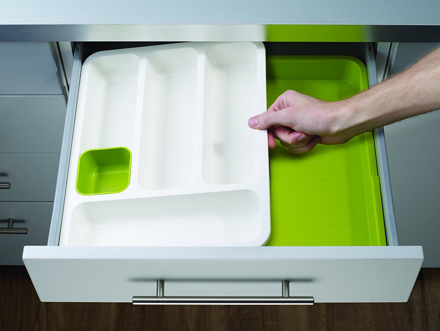 Joseph Joseph Ящик для хранения столовых приборов бело-зеленый Drawer Store | https://grandposuda.com.ua