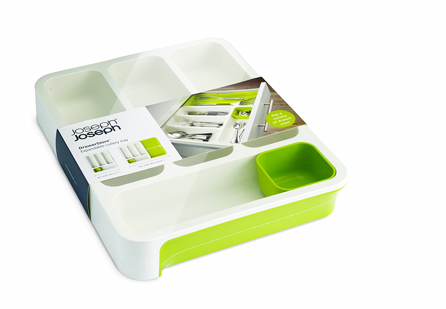 Joseph Joseph Ящик для хранения столовых приборов бело-зеленый Drawer Store | https://grandposuda.com.ua