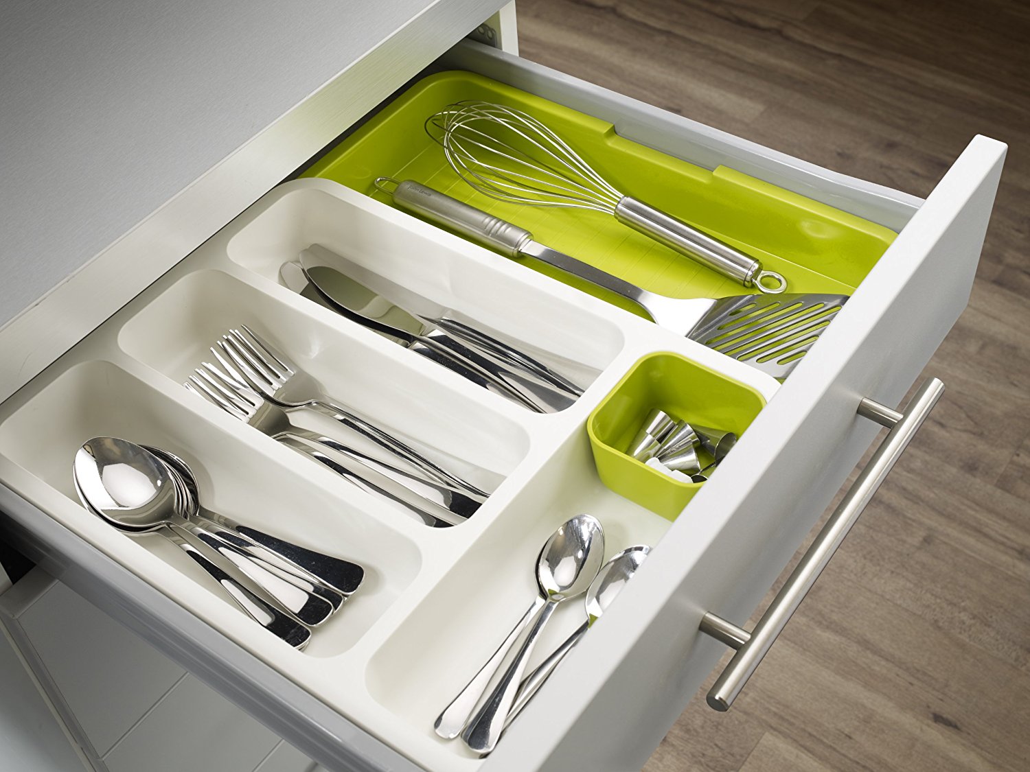 Joseph Joseph Ящик для хранения столовых приборов бело-зеленый Drawer Store | https://grandposuda.com.ua