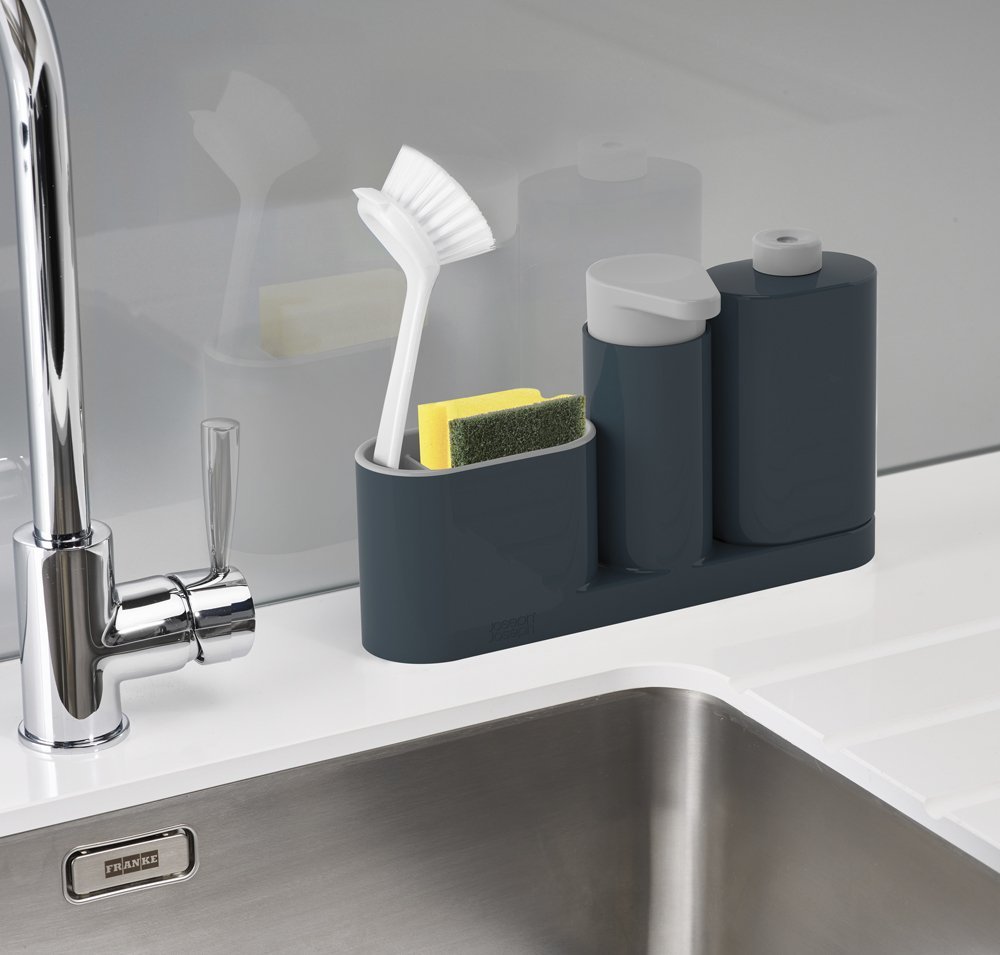 Joseph Joseph Органайзер для раковины с дозатором для мыла серый SinkBase Sink Tidy Set | https://grandposuda.com.ua