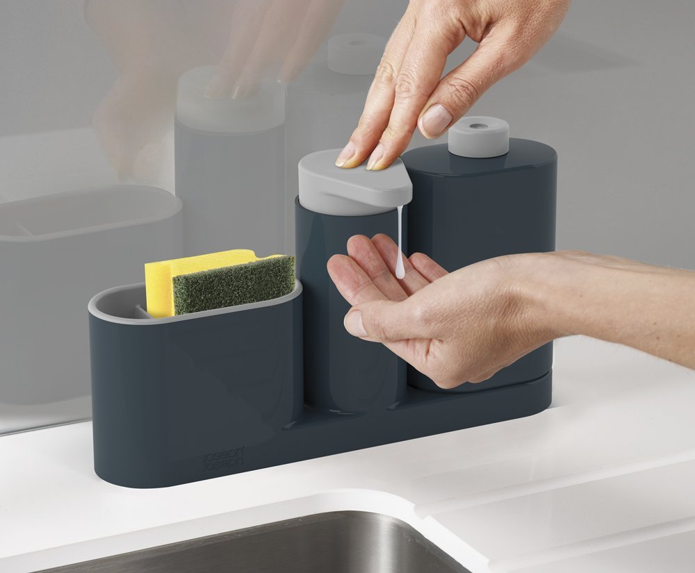Joseph Joseph Органайзер для раковины с дозатором для мыла серый SinkBase Sink Tidy Set | https://grandposuda.com.ua