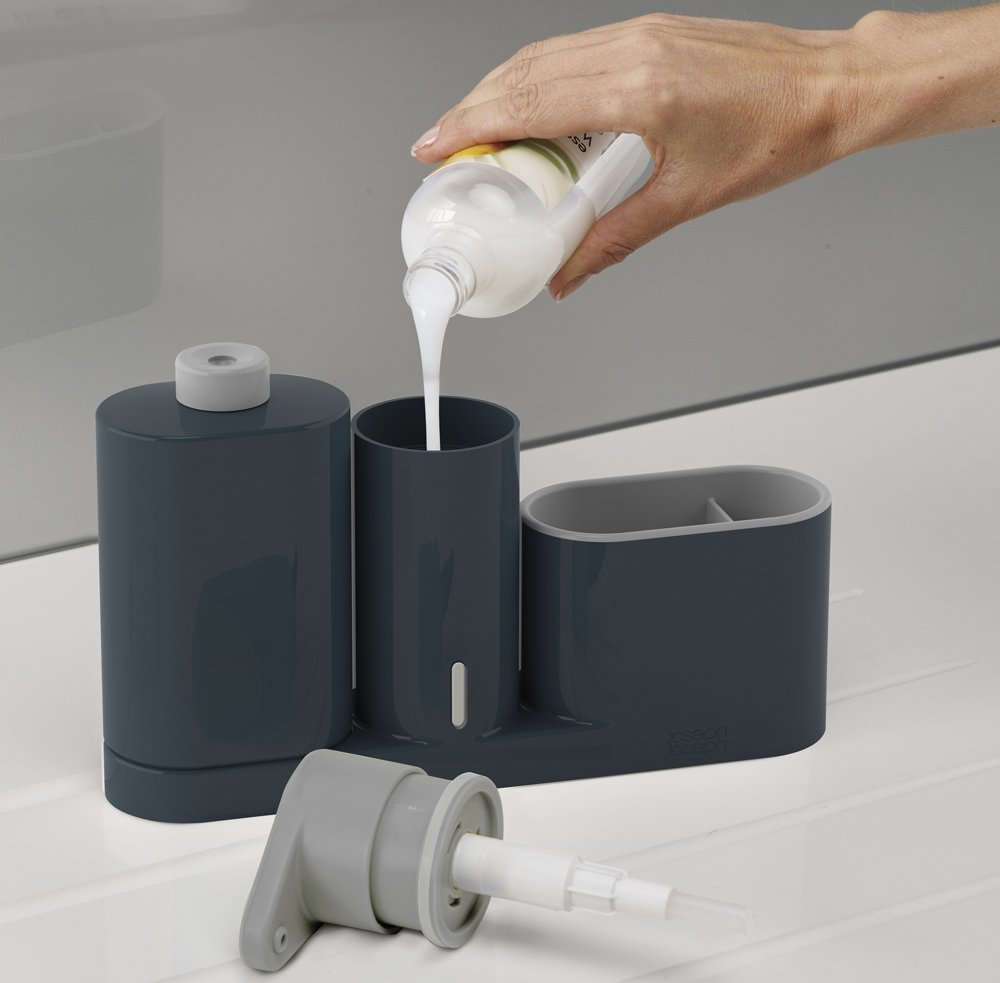 Joseph Joseph Органайзер для раковины с дозатором для мыла серый SinkBase Sink Tidy Set | https://grandposuda.com.ua