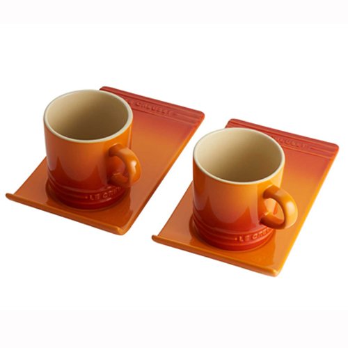 Le Creuset Набор кружек для капучино с подставками 2 предмета, вишневый | https://grandposuda.com.ua